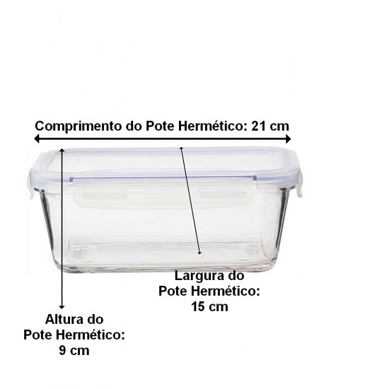 Pote Hermético 1,5 Litros Retangular De Vidro Borossilicato